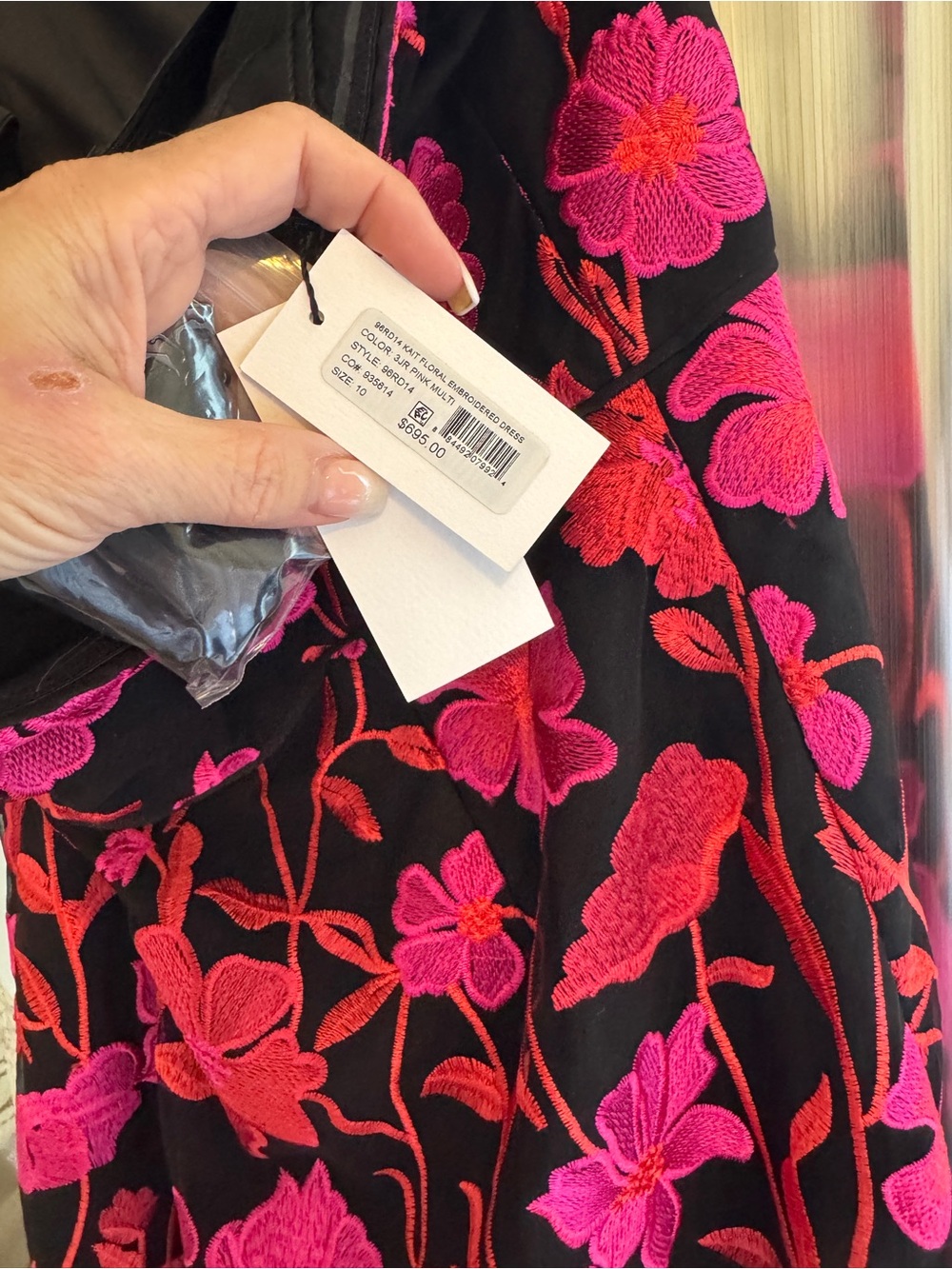 Milly Strapless Black Dress with Pink & Red Floral Embroidery - Picture 3 of 7